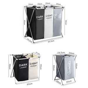 Lớn Oxford vải cản trở giặt giỏ 3 phần vải lưu trữ giá bẩn quần áo cản trở có thể gập lại giặt SORTER - Product Image 2