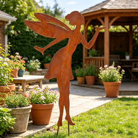 Décoration de jardin féerique vintage en fer couleur rouille, découpe en métal rouillé pour aménagement paysager extérieur et cour