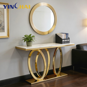 <span class=keywords><strong>Table</strong></span> <span class=keywords><strong>console</strong></span> moderne en marbre doré avec miroir, multifonctionnelle, pour salle <span class=keywords><strong>à</strong></span> <span class=keywords><strong>manger</strong></span>, entrée, salon, meubles avec structure en acier inoxydable - Product Image 6