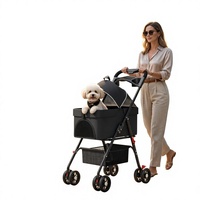 Poussette de luxe pliable à une main pour chiens et chats, légère et détachable pour les promenades.