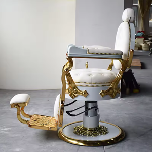 Sillón de Peluquería de Oro Blanco, Muebles de Barbería de Lujo, Base Redonda, Altura Ajustable, Bomba Hidráulica - Product Image 2