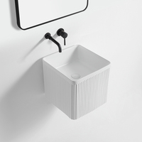 Lavabo de salle de bain en céramique blanc mat de luxe, suspendu au mur, avec demi-piedestal