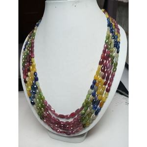 Natural Multi Sapphire Faceted Oval <b>Beads</b> <b>Necklace</b> with 5 Strands High Grade 5-10mm Size for Jewelry Making Wholesale - Product Image 5