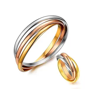 Anello di gioielli personalizzato anello a 3 cerchi in acciaio inossidabile legato 3 in un anello di moda per uomini e donne senza pietre - Product Image 1