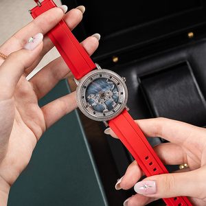 Montre de luxe de haute qualité en quartz, zircon incrusté à la main, miroir saphir, boîtier en acier fin, bracelet en silicone, Ronda, résistante à l'eau, caoutchouc - Product Image 1