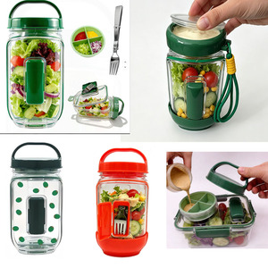Boîte à salade portable en plastique, hermétique et étanche, pour aliments secs, avec couvercle à rabat et fourchette intégrée, pour les voyages et la cuisine - Product Image 1