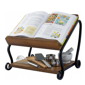 Wooden Iron Double Layer <b>Desktop</b> <b>Shelf</b> Recipe Rack Book Holder Kitchen Organizer 13.3x11 Inch Multi Function Storage Stand - Product Image 3