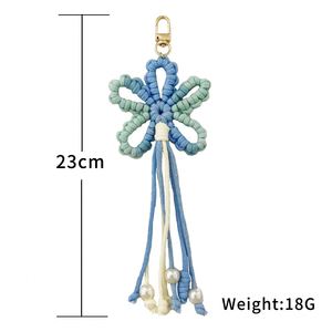 Porte-clés en tissu tressé fait main avec pompon floral, style rustique, pendentif de sac et cordon pour clés de voiture, décoration bohème créative - Product Image 6