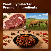 Snack de Carne de Res Picante Fría, Tiras Sazonadas Mala Estilo Braised y Stir-Fried, Alto en Proteínas, Fabricante a Granel, Venta al por Mayor, OEM, Exportación
