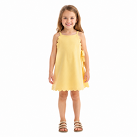 Robe débardeur trapèze en maille douce pour petites filles, couleur unie pastel, bretelles spaghetti, bord festonné, nœud latéral, 2-5 ans, vente en gros
