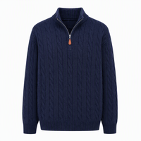 Pull-over Homme à Col Zippé en Maille Câblée Verticale, Coupe Ample, Doux et Chaud, Mélange Acrylique Polyester Nylon, pour Vente en Gros Usine