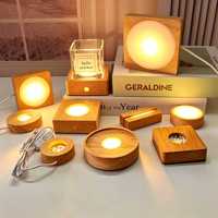 Base lumineuse LED diffuseur en acrylique, support carré en bois massif pour boule de cristal, mini veilleuse pour la maison, interrupteur tactile, alimentation 5V