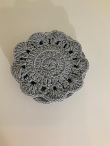 Crocheted Cotton <b>Round</b> Table Coaster Set Gray Washable Home Decor Simple Style - Product Image 2