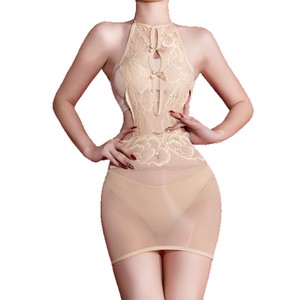 Sexy Lace Halter Neck Bodycon Dress Ultra Thin 5D Nylon Chiffon Women's Nightgown - Product Image 5