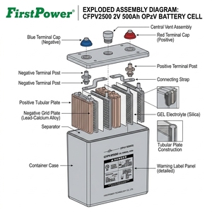 Batterie solaire FirstPower 2V 500Ah, cellules solaires au plomb-acide scellées, utilisée pour les alarmes incendie, les dispositifs de sécurité et les instruments électroniques. - Product Image 5
