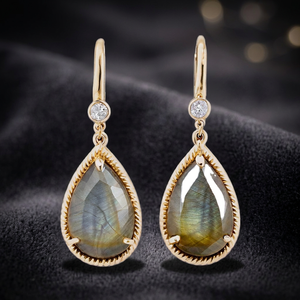 Pendientes de Plata de Ley 925 con Baño de Oro de 18K, Diseño Bohemio con Labradorita, para Mujer, Labastone Trend Design - Product Image 4