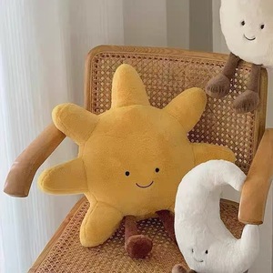 Cuscino Peluche OEM con Faccina Sorridente, Luna Bianca, Sole Giallo e Stella, Motivo Meteo Cartoonesco, 30-50cm, per Decorazione Camera dei Bambini e Divano - Product Image 1