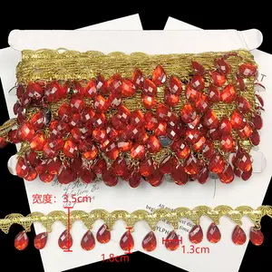 Grosir aksesoris jahit berlian merah trim braided trim rumbai renda pemangkasan kain renda