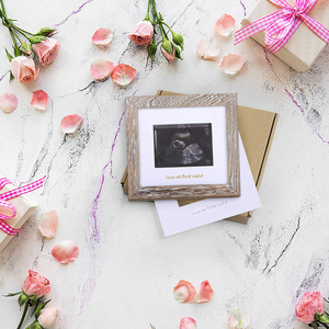 Sonogramme bébé cadre photo bois annonce photo grossesse pour première vue ultrasons or argent textes pour l'amour au premier sig - Product Image 5