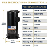 Compresseur à spirales en cuivre Copeland d'origine ZR160KCE-TFD-522 13HP R407c 380V 50Hz pour la climatisation commerciale de grande envergure