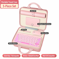 Ensemble cadeau d'entreprise rose avec logo personnalisé, clavier sans fil, souris, clé USB, thermos, parapluie, stylo, carnet, boîte cadeau d'affaires