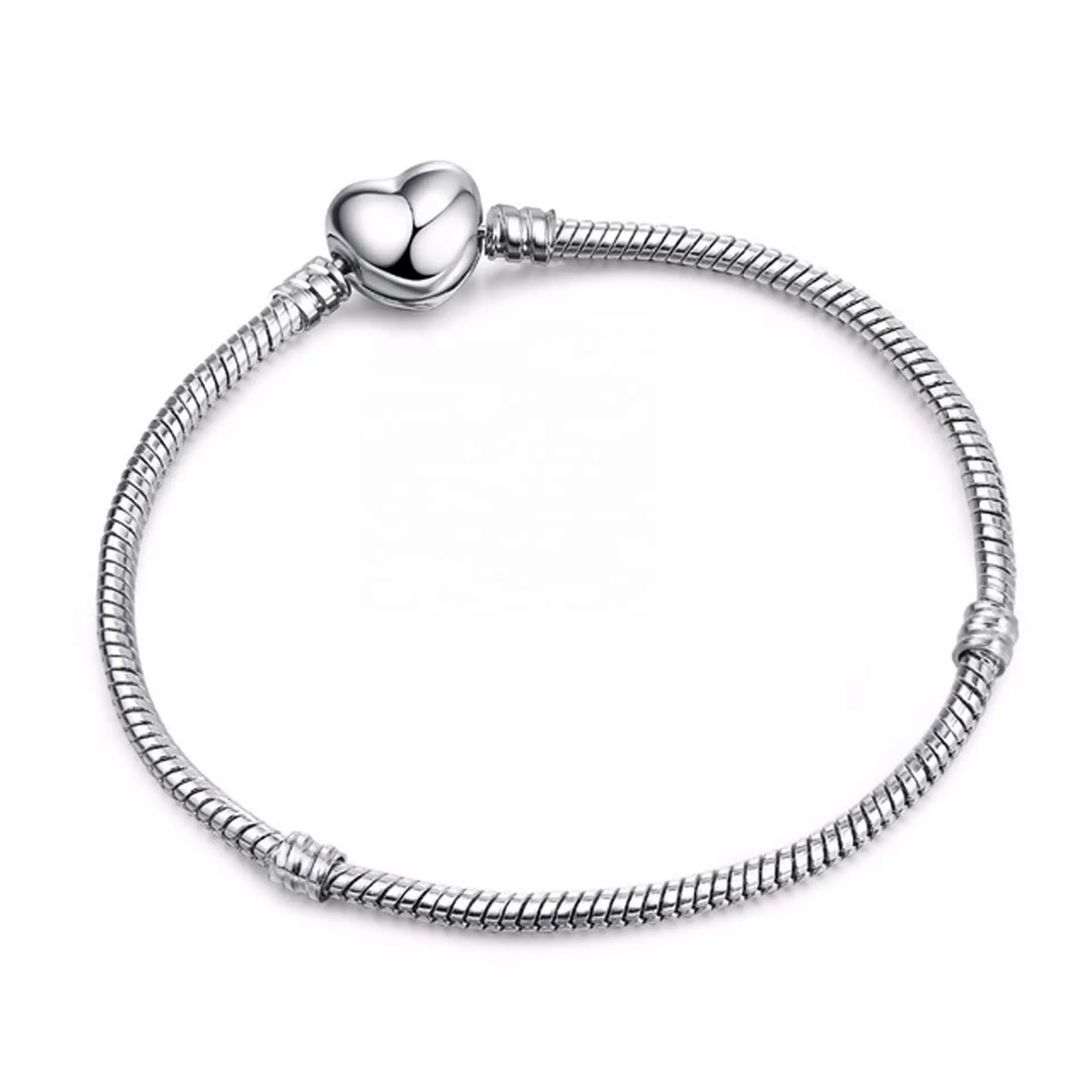 DIY 3mm ilk zincir Drop shipping gümüş kaplama yılan zincir kalp Charm bilezik & bileklik güzel bilezik takı kadın hediye