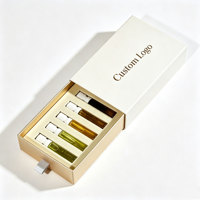 Boîte cadeau rigide personnalisée avec logo en feuille d'or, ruban, languette de tirage, insert en EVA, boîte en papier pour échantillons d'huile et de parfum, coffret tiroir pour flacons