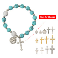 ODM & OEM Personnaliser 8 mm Turquoise Perles Une Décennie Catholique Poche Chapelet Bracelet avec St. Benoît et Croix