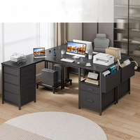 Bureau ergonomique en forme de L pour ordinateur portable avec espace pour imprimante Grande table de bureau d'angle avec tiroirs et étagère