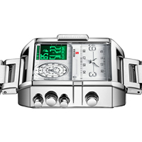 Montre de luxe pour homme avec logo personnalisé, cadran carré, double affichage analogique-numérique, boîtier en alliage, bracelet en acier inoxydable, chronographe