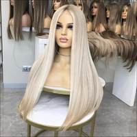 Bleach noeuds vierge européenne cheveux humains sans colle 24 pouces 60 # blanc Ombre blonde couleur longue ligne droite dentelle avant perruque pour la fête