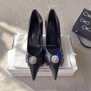 Zapatos de Tacón Alto de 90 mm para Mujer, Diseño Palazzo, Punta en Pico, Decoración con Lazo de Pedrería, Alta Calidad - Product Image 1