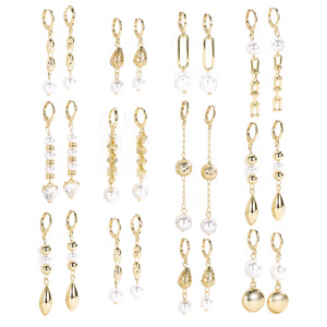 Orecchini Pendenti Lunghi con Perle a Goccia Placcati in Oro 14k, Gioielli di Lusso alla Moda per Feste, Produzione CM - Product Image 1