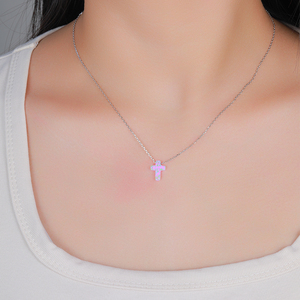 Collar cruzado de ópalo sintético para mujer, auténtica Plata de Ley 925, Piedra Rosa Gril Dating - Product Image 3