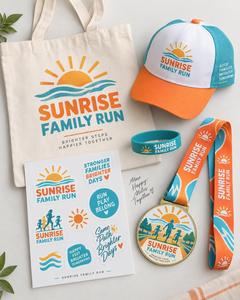 Kit de Carrera Familiar Sunrise con Logotipo Personalizado, Medalla Colorida, Gorra, Pulsera, Hoja de Pegatinas y Bolsa de Algodón - Product Image 1