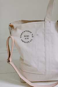 White Weekender Canvas Duffle Bag Bolsas reutilizables de lona Bolso de lona blanco logo con asa de cuero - Product Image 5