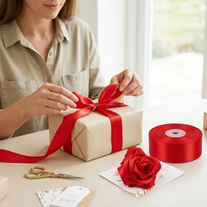 Cinta Decorativa Ecológica de Satén de una Sola Cara, 100% Poliéster, Borde Dorado, para Envolver Regalos, Pasteles de Boda, Color Sólido, 196 Colores - Product Image 5