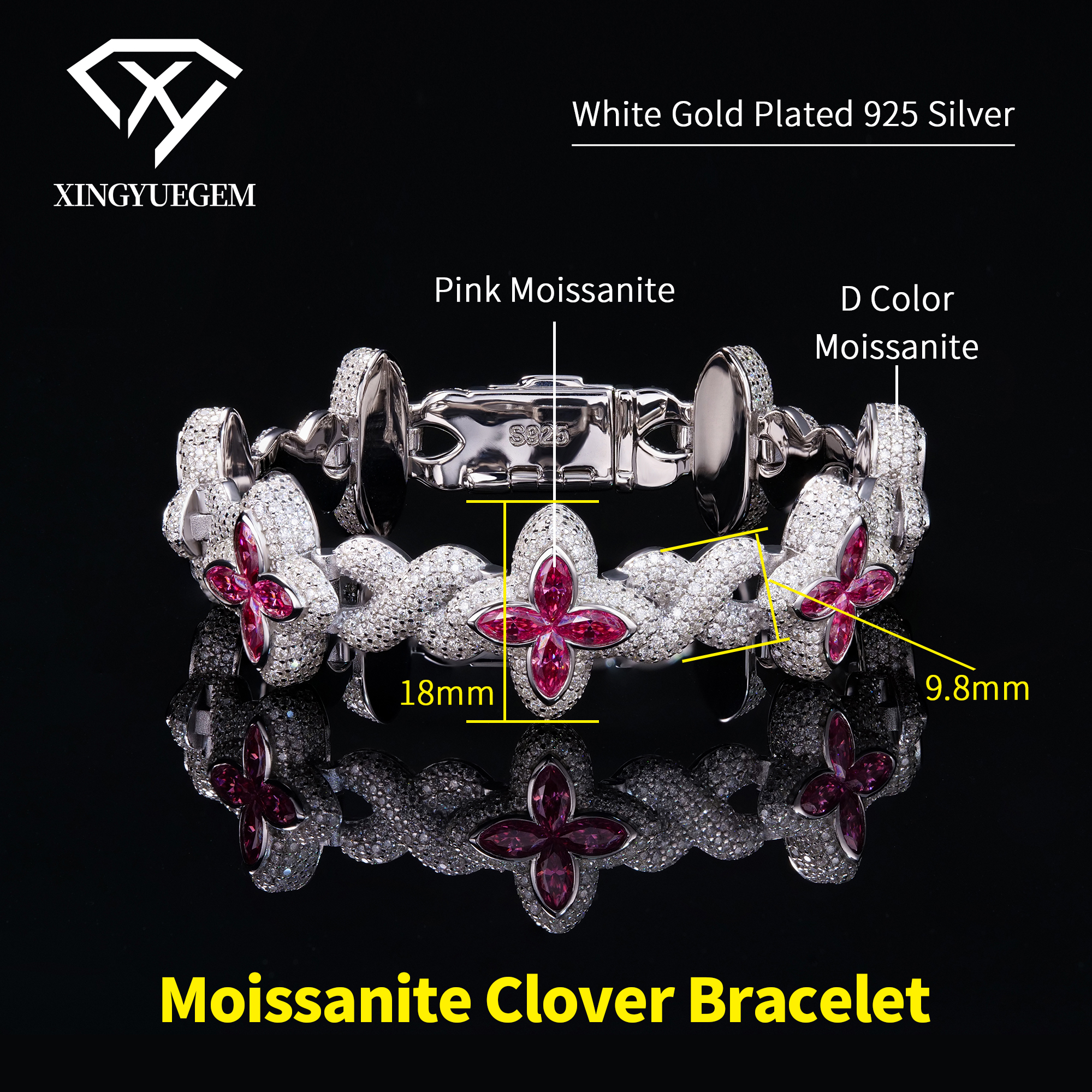 Pink Moissanite Clover Bracelet
