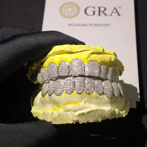 Custom Made Dental Grills Iced Out Sterling Silver Real <strong>Gold</strong> Jewelry Zigzag Setting Vvs Moissanite Diamonds <strong>Teeth</strong> <strong>Grillz</strong>