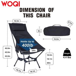 Silla plegable Woqi de aleación de aluminio con respaldo alto, negra, ajustable, para senderismo, viajes, pesca y uso en el jardín. - Product Image 5