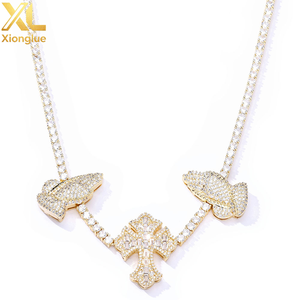 European American Vintage S925 Silver Moissanite <b>Cross</b> Praying Hands Tennis <b>Chain</b> Custom Hip Hop Men's Necklace - Product Image 1