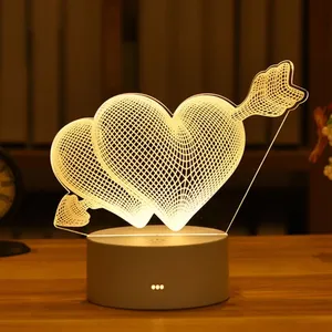 크리스마스 파티 웨딩 장식 밤 빛 책상 테이블 램프 홈 선물 유니콘 심장 3D 램프 아크릴 USB LED 밤 네온 라이트