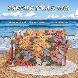 Borsa a tracolla da donna di alta qualità con disegno a tracolla di grande capacità con paillettes lavorate a maglia con Zip in paglia realizzata - Product Image 2