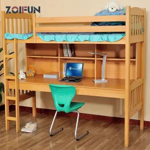 ZOIFUN Tempat Tidur Asrama Kustom Kualitas Tinggi Kayu Solid Tempat Tidur Susun Tunggal dengan Meja