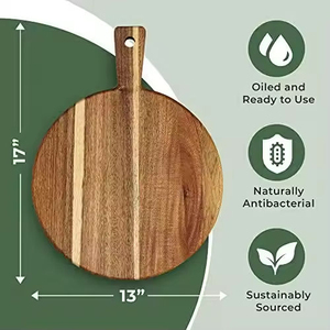 Tabla de cortar redonda de madera de acacia, bloque de cortar rectangular con asa para carne, queso, verduras, pan y charcutería - Product Image 1