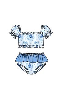 S0759 Traje de Baño Personalizado para Niña Pequeña, Diseño de Camuflaje Gris, Venta al por Mayor, Traje de Baño de Manga Corta de 2 Piezas - Product Image 3