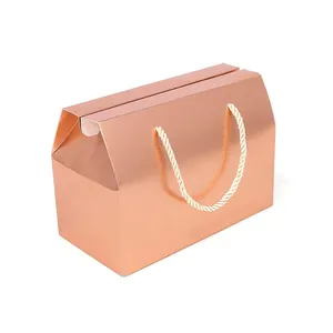 Foldable decoration rose gold gift box gifting crafting cakes candy boxes wedding party and birthday gift boxes with handle