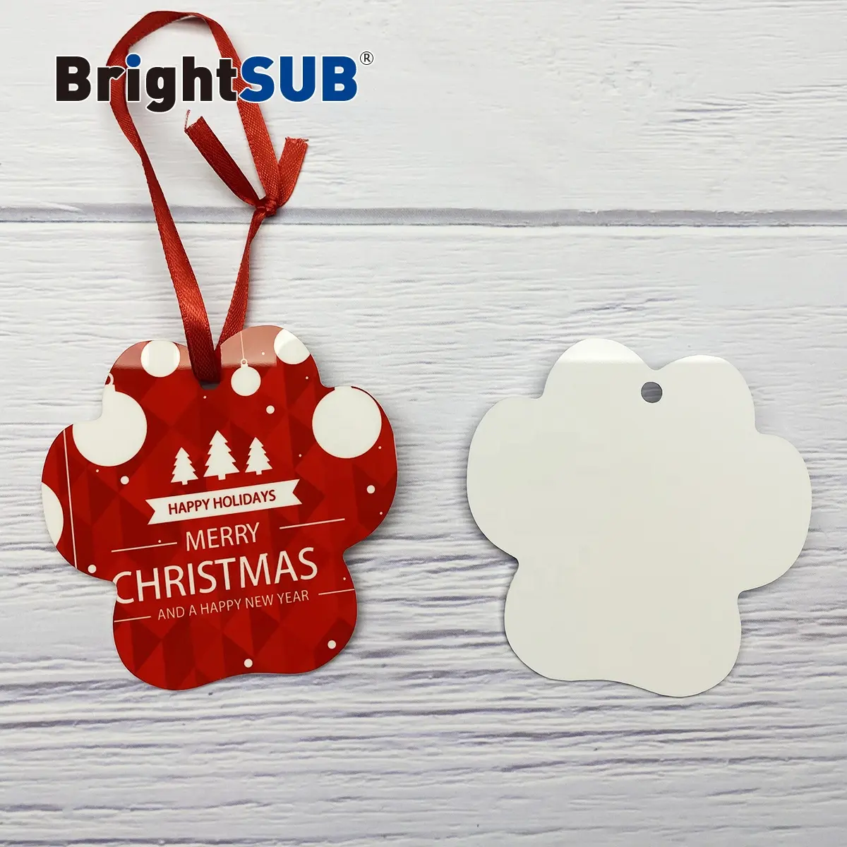 1mm BrightSUB Hot Sales Christmas Tree Ornaments Benelux Shape White Aluminum Benelux Ornament Sublimation Metal Ornaments