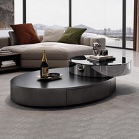 Table basse ovale rotative en verre trempé au design créatif pour salon moderne, ensemble de tables multifonctionnelles en acier inoxydable