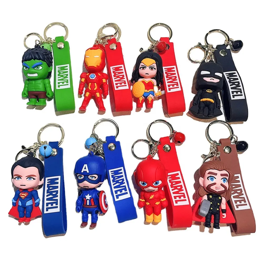 Marvel Avengers Shield Captain Alliance Cartoon Iron Man Keychain Leather Rope Spiderman Plastic Anime Keychain